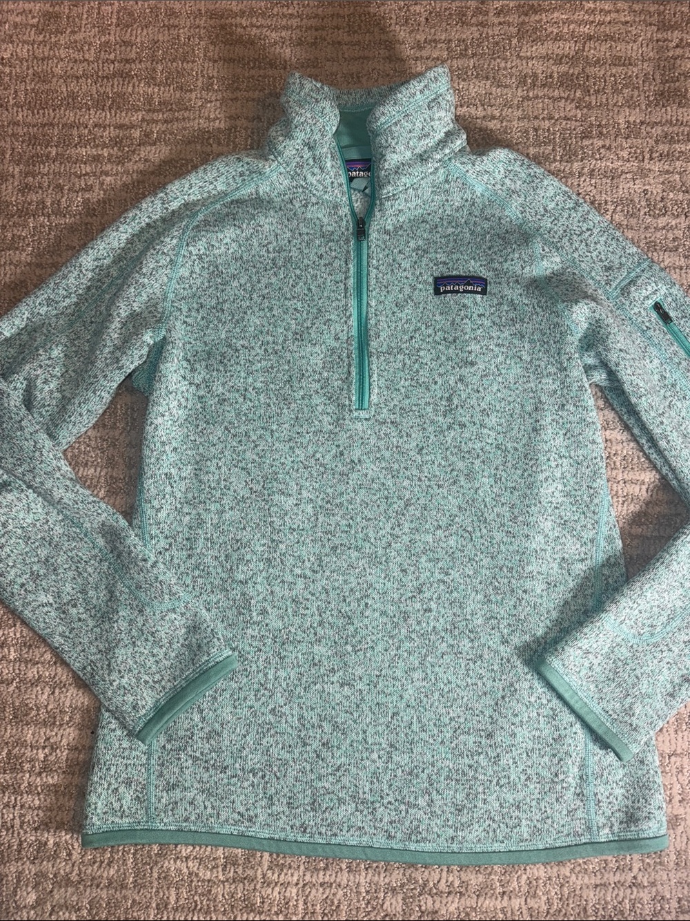 Patagonia jacket girls Medium mint Green Better Sweater 1/4 Zip Fleece Pullover